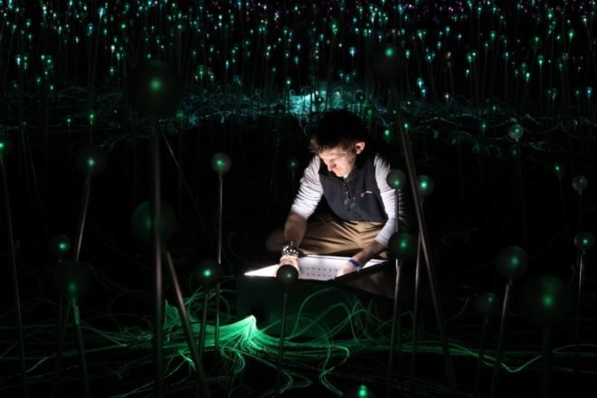 eco art, bath museum, bruce munro, field of light, forest of light, leds, light emitting diodes, energy efficient lighting, green art, sustainable design, green design, light garden, green sculpture, green art installation, fiber optic fields of light