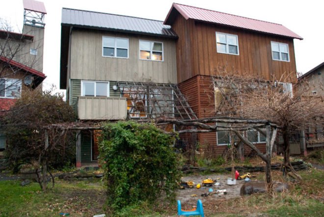 Groundswell Center for Local Food and Farming; sustainable living; EcoVillage at Ithaca; New York New York State; sustainable housing; co-housing; shared housing; common house; Inhabitat; upstate New York; Finger Lakes region; solar panels; energy efficient; compost toilet; intentional community; CSA; community supported agriculture; green living; green housing; Joan Bokaer; Liz Walker; alternative living; solar energy; PV panels; work teams; passive solar; green architecture; sustainable architecture
