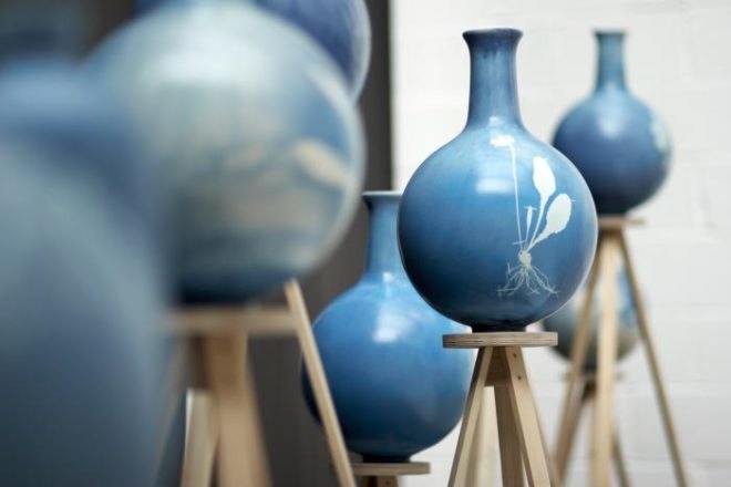 Green Products,Decorative Objects,Botanical,Art,photosensitive objects,royal college of art, uv light,london,wild weeds and flowers,british design,Blue Willow housewares,ceramic vase,
