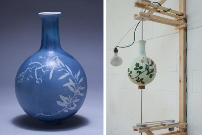 Green Products,Decorative Objects,Botanical,Art,photosensitive objects,royal college of art, uv light,london,wild weeds and flowers,british design,Blue Willow housewares,ceramic vase,