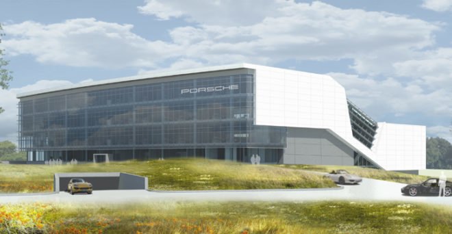green design, eco design, sustainable design, HOK Architects, Porsche North American Headquarters, Atlanta, LEEd Silver Certification, green roof, Atlanta Airport, interior courtyard, rainwater filter