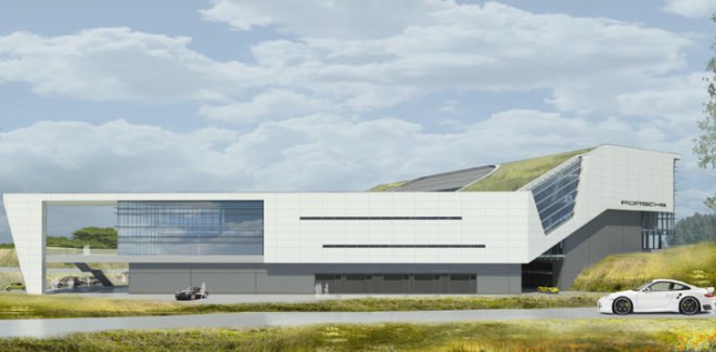 green design, eco design, sustainable design, HOK Architects, Porsche North American Headquarters, Atlanta, LEEd Silver Certification, green roof, Atlanta Airport, interior courtyard, rainwater filter
