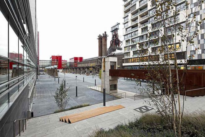 LUX Stahlhof Belval-Ouest, steel mill park, Luxembourg parks, adaptive reuse, green parks, industrial transformations, landscape architecture, restoration architecture, urban design. urban landscapes
