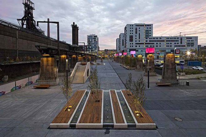 LUX Stahlhof Belval-Ouest, steel mill park, Luxembourg parks, adaptive reuse, green parks, industrial transformations, landscape architecture, restoration architecture, urban design. urban landscapes