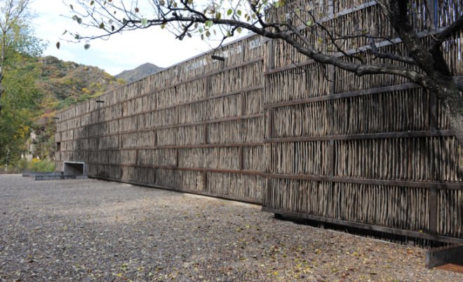 green design, eco design, sustainable design, Li Xiaodong, brise soleil, Liyuan Library, China, timber stick facade, firewood facade, Huarirou, Beijing, glazed windows