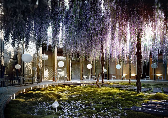 green design, eco design, sustainable design, Nadau Lavergne, La Rive Doman Campground, green roof, Glass Curtain, timber structures