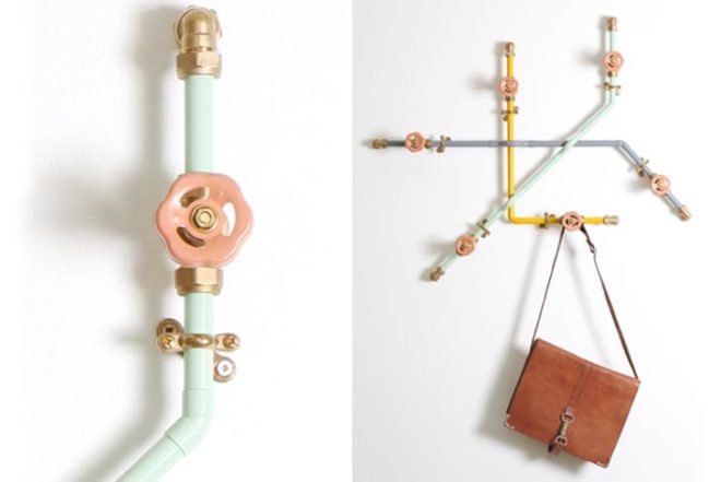 Green Products,Green Home decor,Green Materials,Decorative Objects,DIY,British design,pipeworks,recycled pipe,memphis collective,pastel colors,pipes coat hanger