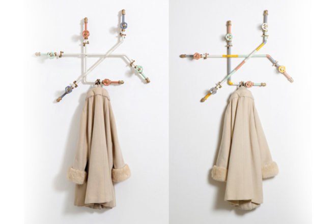 Green Products,Green Home decor,Green Materials,Decorative Objects,DIY,British design,pipeworks,recycled pipe,memphis collective,pastel colors,pipes coat hanger