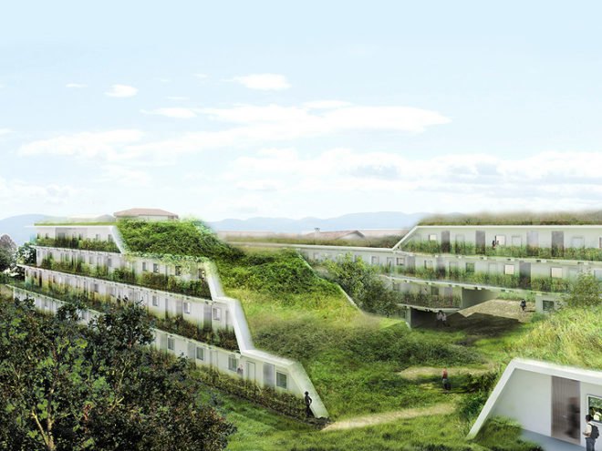 green design, eco design, sustainable design, Off Architecture, Green roof, housing complex, Anglet, France, Duncan Lewis SCape Architecture, tiered green roof