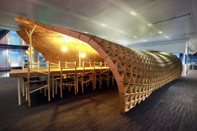 Green art, eco art, Art CO, Carbaord buulding, reclaimed art material, reused pallet, pallet furniture,Waste Not Want It, Bloomberg Philanthropy, cardboard pavilion, Lazarium,