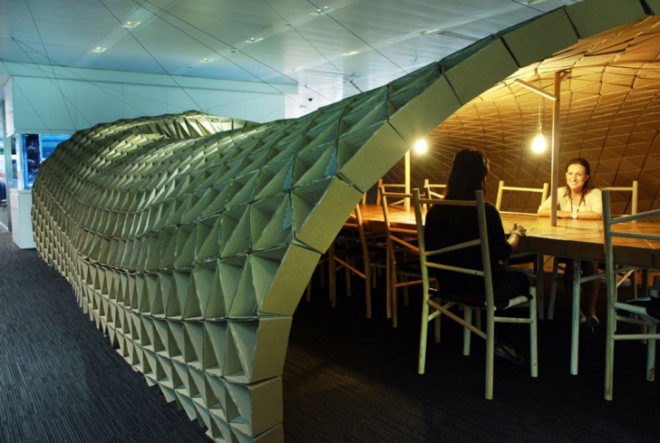 Green art, eco art, Art CO, Carbaord buulding, reclaimed art material, reused pallet, pallet furniture,Waste Not Want It, Bloomberg Philanthropy, cardboard pavilion, Lazarium,