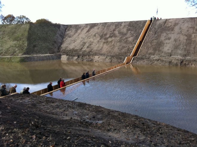 green design, eco design, sustainable design, sunken bridge, Cradle to Cradle Gold Certified, RO & AD, Netherlands, Moses Bridge, FSC wood, PEFC certified, Accys Technologies Accoya Wood, West Brabant Water line, Earthen fort, moat bridge