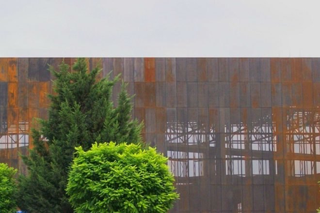 Raif Dinckok Yalova Cultura Center, Emre Arolat Architects, turkey, cultural center, shade screen, rain screen, corten steel,