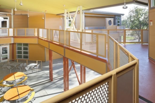 Trilogy, Trilogy Architecture, Redding, School of Arts, Redding School of Arts, California, Redwood Trees, recycled materials, LED, green design, eco-design, sustainable design, energy efficiency, natural lighting, outdoor learning, outdoor education, color