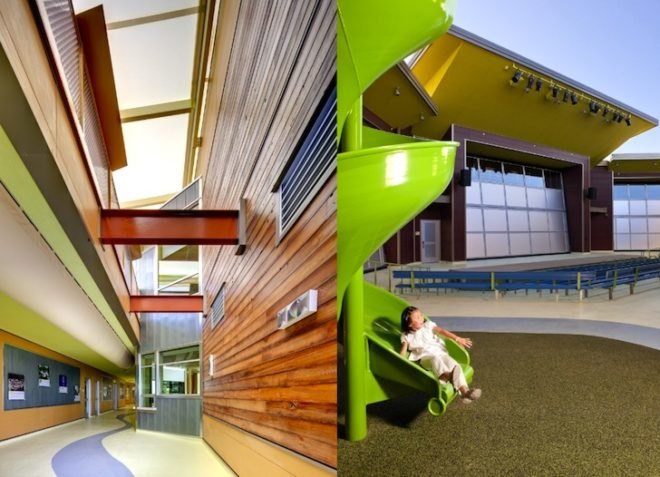 Trilogy, Trilogy Architecture, Redding, School of Arts, Redding School of Arts, California, Redwood Trees, recycled materials, LED, green design, eco-design, sustainable design, energy efficiency, natural lighting, outdoor learning, outdoor education, color
