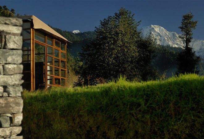 eco retreat, India green retreat, Himalayan resort, dry stack stone wall, eco building, mountain retreat, solar power, India grey water,