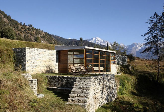 eco retreat, India green retreat, Himalayan resort, dry stack stone wall, eco building, mountain retreat, solar power, India grey water,