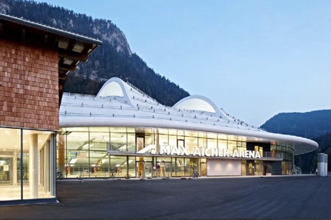 Speed Skating Stadium Inzell, Behnisch Architekten, max aicher arena, high performance roof, energy efficient design, speed skating stadium