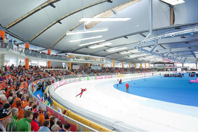 Speed Skating Stadium Inzell, Behnisch Architekten, max aicher arena, high performance roof, energy efficient design, speed skating stadium