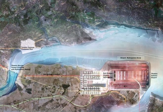 Thames Hub, Foster and Partners, uk, energy infrastructure, green transportation, renewable energy, high speed rail