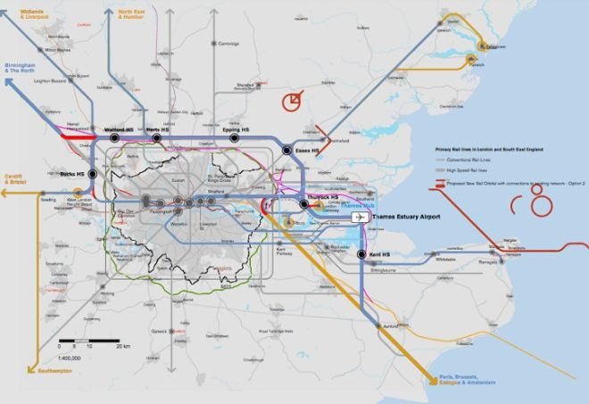Thames Hub, Foster and Partners, uk, energy infrastructure, green transportation, renewable energy, high speed rail