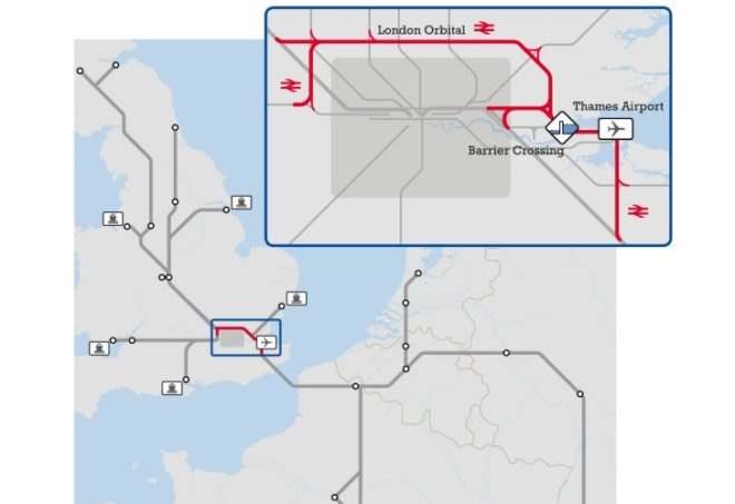 Thames Hub, Foster and Partners, uk, energy infrastructure, green transportation, renewable energy, high speed rail