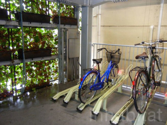 osaka, japan, japanese green building, green design, eco design, sustainable design, green wall, vertical garden, ivy wrapped building, green architecture, ivy wrapped bike parking lot, green bike parking garage, greenery wrapped building, ivy wrapped building