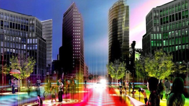 Audi and BIG, Art Basel audi, BIG Audi, Future urban street, green street, LED street, Smart transportation, A2 electric car, Audi A2, eco street, pedestrian street of the future,Electric Audi A2 car,