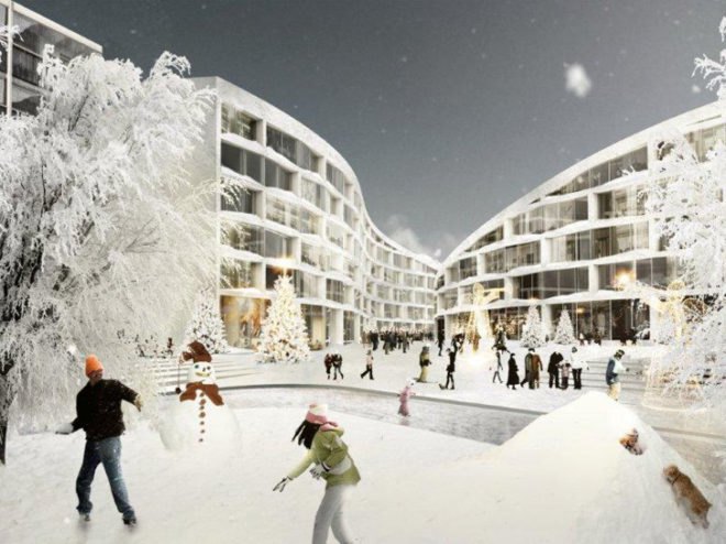 Bjarke Ingles, BIG Architects, Lapland, levi Ski Resort, Koutalaki Ski Village, Ski resort, sloping roofs, green design, eco design, sustainable design,