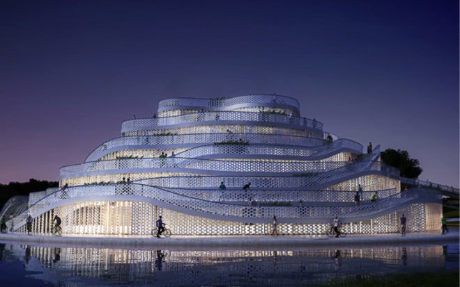bike city, chongming bike park, JDS architects, spiraling bike park design, chinese bicycle city