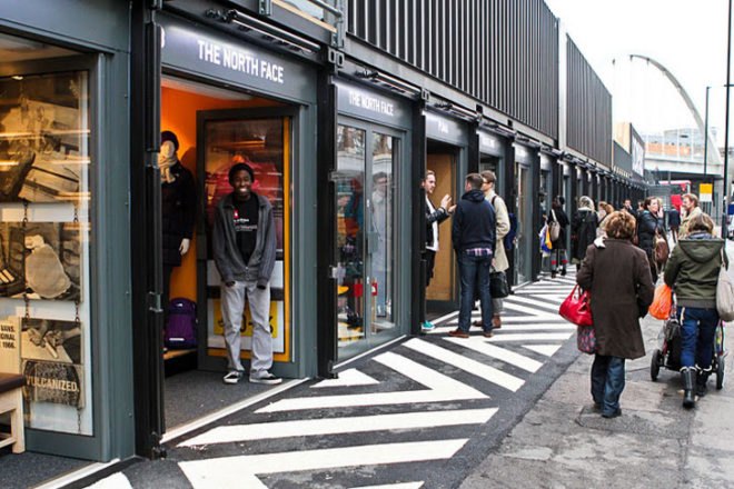 Boxpark, shipping container store controversy,shipping container store, shipping container mall, green building London, eco mall, urban design, temporary building,