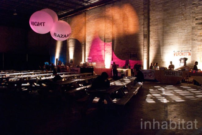 Brooklyn Night Bazaar; Williamsburg; Brooklyn; New York; New York City; night market; flea market; JDS Architects; Julien de Smedt; Ken Farmer; Aaron Broudo; Inhabitat NYC; Inhabitat; Amanda Coen; Amanda Silvana Coen; green design; green architecture; sustainable design; urban planning; public space; sustainable architecture; repurposed space; repurposed materials; industrial warehouse; Nuit Blanche; DoTank: Brooklyn