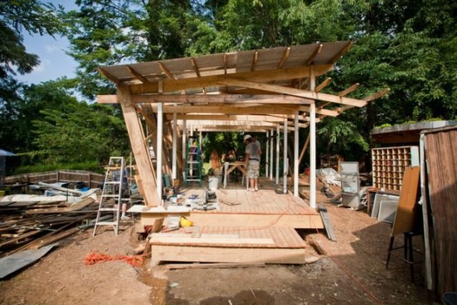 Burton Street Community, peace gardens, Asheville Design Center, student project, pavilion, recycled materials, found objects