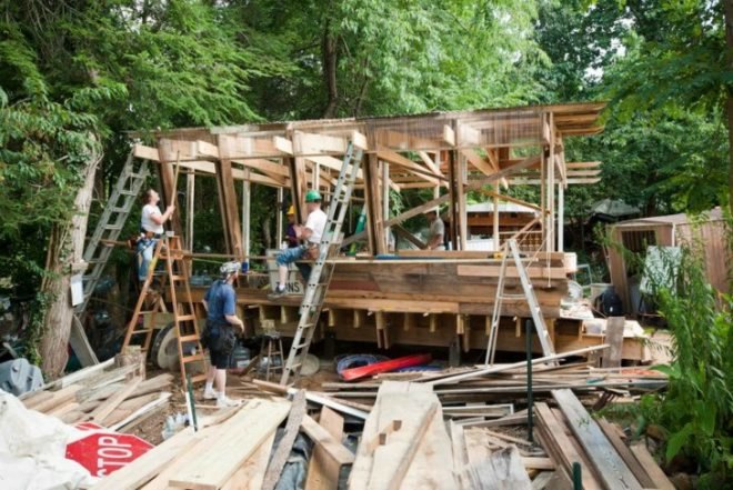 Burton Street Community, peace gardens, Asheville Design Center, student project, pavilion, recycled materials, found objects