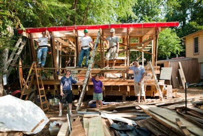 Burton Street Community, peace gardens, Asheville Design Center, student project, pavilion, recycled materials, found objects