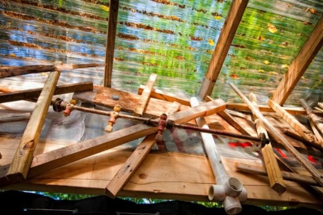 Burton Street Community, peace gardens, Asheville Design Center, student project, pavilion, recycled materials, found objects