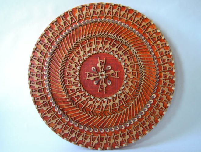 steinway mandala, carol cole, eco art, green art, recycled materials, piano art, piano key art, mandala, sustainable design, green design, steinway piano, green sculpture, music art