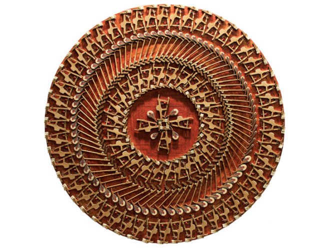 steinway mandala, carol cole, eco art, green art, recycled materials, piano art, piano key art, mandala, sustainable design, green design, steinway piano, green sculpture, music art