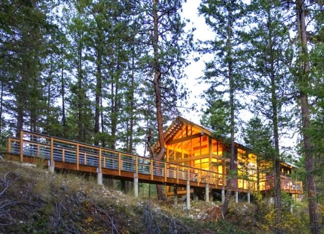 Foster Loop Cabin, Washington State, Mazama, Campground, footprint, minimalist, low environmental impact, green design, sustainable design, eco design, Balance Architects, cabin, green cabin, forest, catwalk, campground