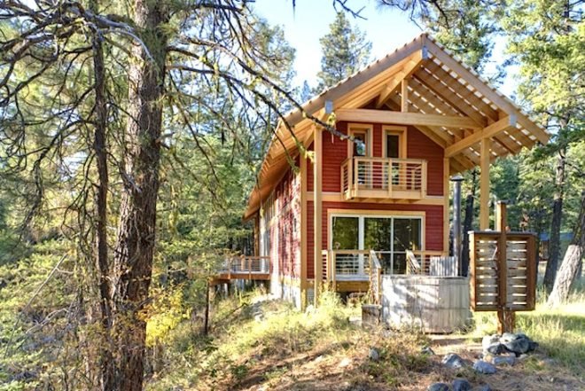 Foster Loop Cabin, Washington State, Mazama, Campground, footprint, minimalist, low environmental impact, green design, sustainable design, eco design, Balance Architects, cabin, green cabin, forest, catwalk, campground