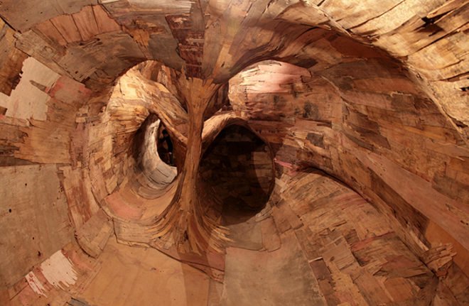 green design, eco design, sustainable design, Henrique Oliveira, recycled art, reclaimed wood, recycled plywood, plywood sculpture, tridimensionals