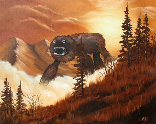 Chris MacMahon, involuntary landscapes, recycling old paintings, what to do with old painting, eco art, green art, environmental art, artist using recycled materials, involuntary collaborations, deviant art, deviantart, monster paintings