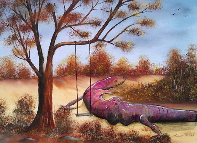Chris MacMahon, involuntary landscapes, recycling old paintings, what to do with old painting, eco art, green art, environmental art, artist using recycled materials, involuntary collaborations, deviant art, deviantart, monster paintings