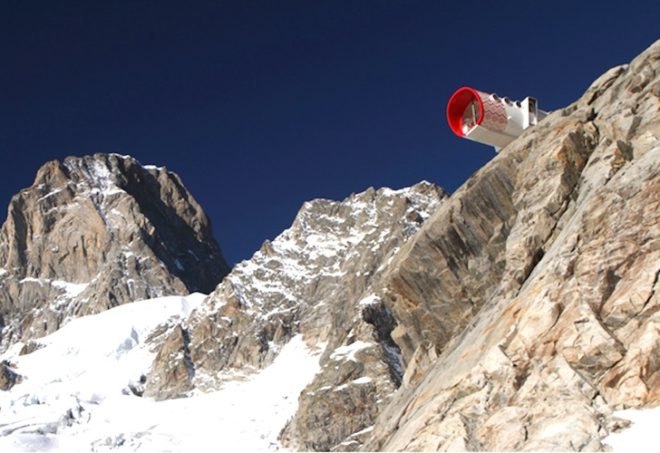 modular design, Gervasutti Refuge, Italy, helicopter installation, Tubular design, solar-powered, energy efficient, zero-impact, LEAPfactory, Mt. Blanc, mountain refuge, mountain cabin, mountain climbers, eco design, green design, sustainable design, prefab