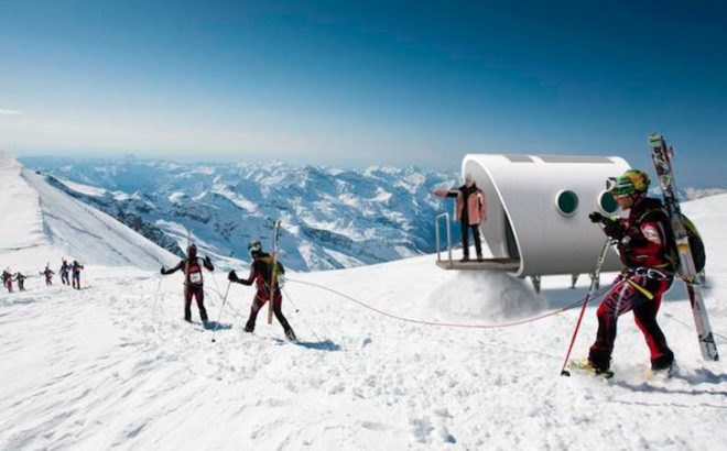 modular design, Gervasutti Refuge, Italy, helicopter installation, Tubular design, solar-powered, energy efficient, zero-impact, LEAPfactory, Mt. Blanc, mountain refuge, mountain cabin, mountain climbers, eco design, green design, sustainable design, prefab