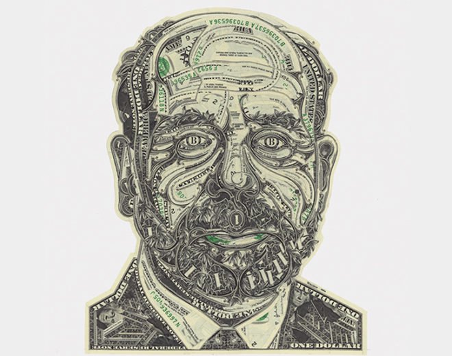 green design, eco design, sustainable design, Mark Wagner, recycled art, money collage, paper collage George Washington collage, dollar collage