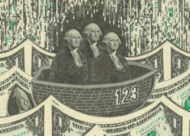 green design, eco design, sustainable design, Mark Wagner, recycled art, money collage, paper collage George Washington collage, dollar collage