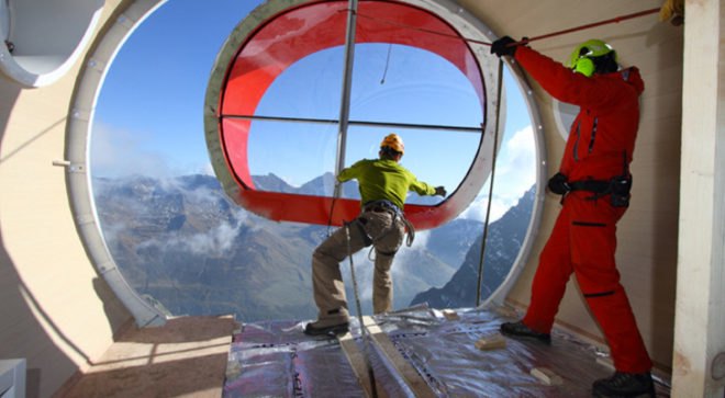 modular design, Gervasutti Refuge, Italy, helicopter installation, Tubular design, solar-powered, energy efficient, zero-impact, LEAPfactory, Mt. Blanc, mountain refuge, mountain cabin, mountain climbers, eco design, green design, sustainable design, prefab