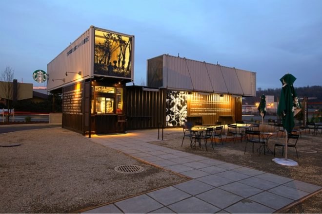 starbucks, reclamation drive thru, shipping containers, cargotecture, coffee shop, tukwila, washington