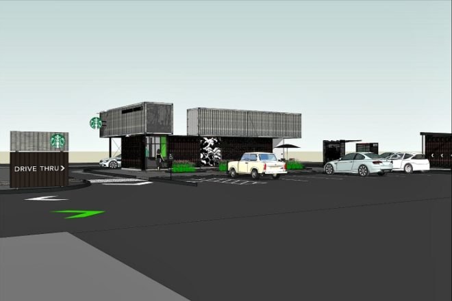 starbucks, reclamation drive thru, shipping containers, cargotecture, coffee shop, tukwila, washington